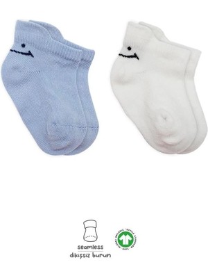 Bucuks Mey Ithalat®   2'li Sneakers Smile Penye Çorap 20106 Mavi Ekru