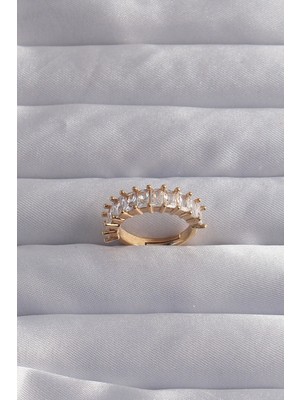 Bucuks Mey Ithalat® Pirinç Ayarlamalı Gold Renk Baget Taşlı Su Yolu Yüzük