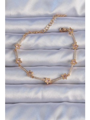 Bucuks Mey Ithalat® Vip Seri Pirinç Altın Renk Zirkon Taşlı Yıldız Model Bileklik