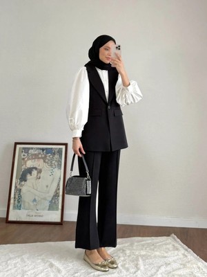 Miraydin Butik Double Kumaş Tek Düğme Yelek ve Pantolon Takım - Siyah
