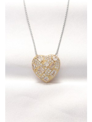 Bucuks Mey Ithalat® 316L Çelik Çift Renk Zirkon Taşlı Kalp Kolye