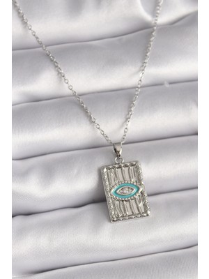 Bucuks Mey Ithalat® 316L Çelik Gümüş Renk Zincir Göz Işlemeli Madalyon Model Kadın Kolye