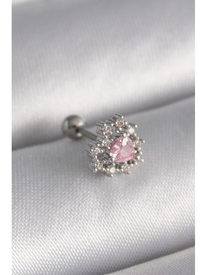 Bucuks Mey Ithalat® 316L Çelik Gümüş Renk Zirkon Taşlı Kalp Tragus Piercing
