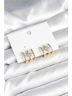 Bucuks Mey Ithalat® Kaburga Model Kutup Yıldızı Detaylı Gold Renk Kadın Küpe