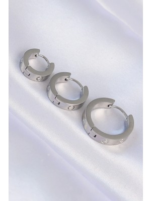 Bucuks Mey Ithalat® 316L Çelik Gümüş Renk Model 3lü Halka Küpe