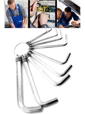 Bucuks Mey Ithalat® 9 Parça Çelik Alyan Seti Kısa Düz Köşe Alyan Anahtar Takımı