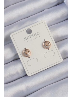 Bucuks Mey Ithalat® Xuping Rose Renk Zirkon Taşlı Yansımalı Oval Küpe