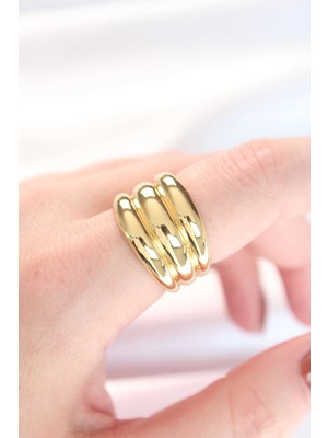 Bucuks Mey Ithalat® Gold Renk Ayarlanabilir Çizgili Bombe Yüzük