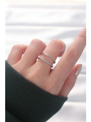 Bucuks Mey Ithalat® 2li Görünümlü Su Yolu Tasarımlı Silver Renk Ayarlanabilir Yüzük