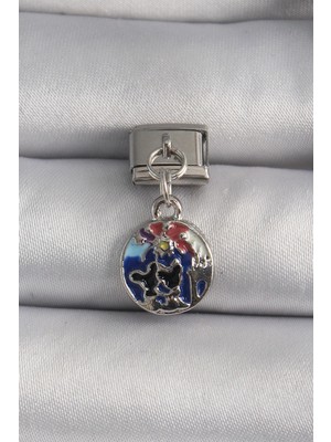 Bucuks Mey Ithalat® 316L Çelik Gümüş Renk Sallantı Dünya Model Nomination Charm