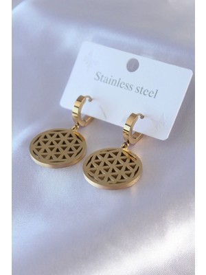 Bucuks Mey Ithalat® 316L Çelik Gold Renk Lotus Model Kadın Küpe