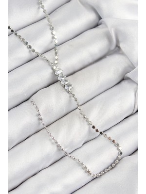 Bucuks Mey Ithalat® Pirinç Zirkon Taşlı Ezme Zincirli Model Gümüş Renk Y Kolye