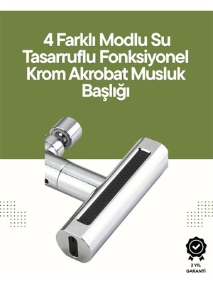 Bucuks Mey Ithalat® Krom Musluk Başlığı | 4'ü 1 Arada Su Çıkışı | Kolay Montajlı