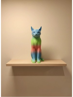 Bucuks Mey Ithalat® Pastel Rainbow Kedi Figürü Masa ve Raf Üstü Ev Dekorasyonu