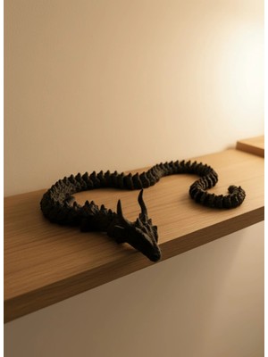 Bucuks Mey Ithalat® Hareketli Siyah Ejderha Figür Uzun Gövdeli Fantastik Masa ve Raf Dekoru