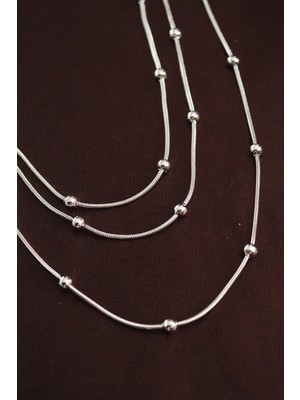 Bucuks Mey Ithalat® 316L Çelik Gümüş Renk Minimal Topçuk Model Çoklu Kolye