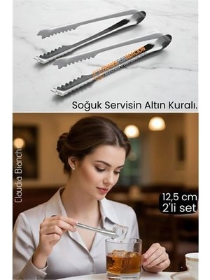 Bucuks Mey Ithalat® Profesyonel Bar Serisi 2'li Paslanmaz Çelik Buz Maşası Seti | Kokteyl & Sunum Için Kaydırmaz Kavrama