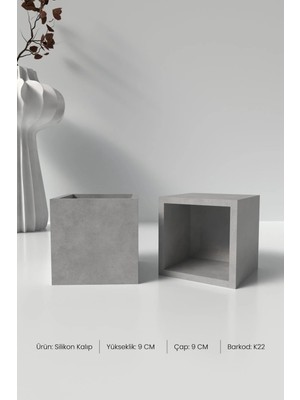 Cage Art Studio Kare Mumluk ve Saksı Beton Silikon Kalıp - Dekoratif Kare Mumluk Beton Kalıbı 9X9CM