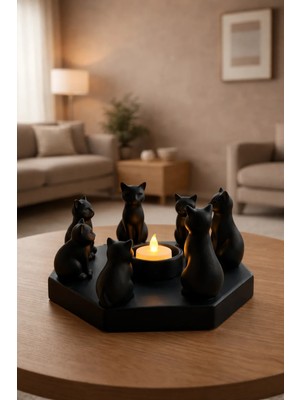 Dekoratif Kediler Ritüel Dinginlik Yoga Mumluk Biblo 14 x 8 cm