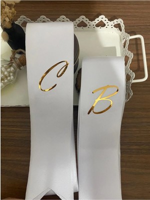 Nuksoc Takı Kurdelesi 6 cm Eninde 2 Metre 2 Adet Beyaz Renk Gold Baskı