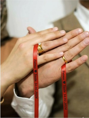 Kişiye Özel Söz Nişan Isim Yazılı Yüzük Kurdelesi Özel Gün Kurdelesi (Siyah Baskılıdır)