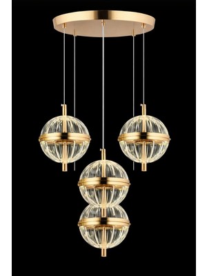Marsel Lighting Küre 4lü Gold Modern Avize 3 Renk LED Isıklı Salon Oturma Odası Avize