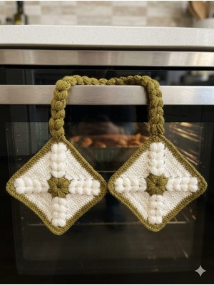 Epilons El Yapımı Dekoratif Mutfak Tutacak (Koyu Yeşil-Beyaz)