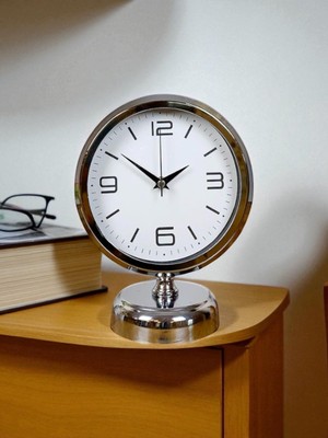 ForWhat Büro Ev Ofis Hediyesi Için 20X25CM Silver Krom Line Masa Saati