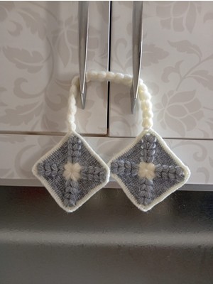 Epilons El Yapımı Dekoratif Mutfak Tutacak (Gri-Beyaz)