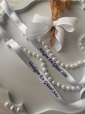 Nuksoc Dökülmeyen Incili Söz Nişan Yüzük Kurdelesi Söz Dekoru Söz Tepsisi Kurdele