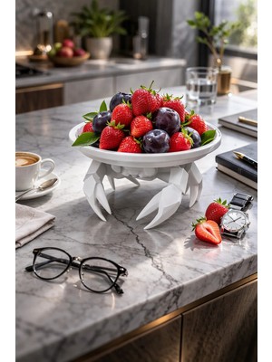 Dekoratif Beyaz Yengeç Tasarım Sunumluk Takı Mum Şeker Vegan Üretim 16 x 16 cm