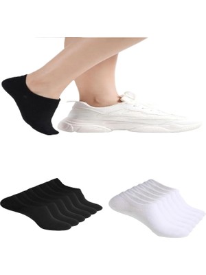 Ozzy Socks 12 Çift Siyah Beyaz Dikişsiz Kadın Bambu Görünmez Sneaker Spor Ayakkabı Çorabı