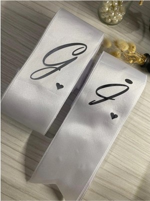 Nuksoc Nişan Düğün Kalp Detaylı Gümüş Parlak Baskılı Gelin Damat Takı Kurdelesi