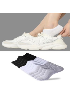 Ozzy Socks 12 Çift Siyah Beyaz Gri Dikişsiz Kadın Bambu Görünmez Sneaker Spor Ayakkabı Çorabı
