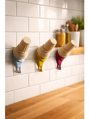 Dekoratif Külah Askı Sarı Kırmızı Kahve 3'lü Set Takım