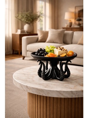 Siyah Ahtapot Tasarım Dekoratif Servis Çok Amaçlı Organizeri 17 cm Pla