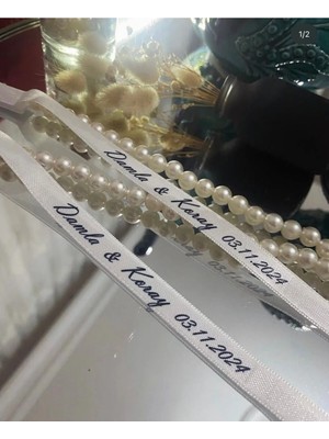 Nuksoc Dökülen Incili Söz Nişan Saten Yüzük Kurdelesi