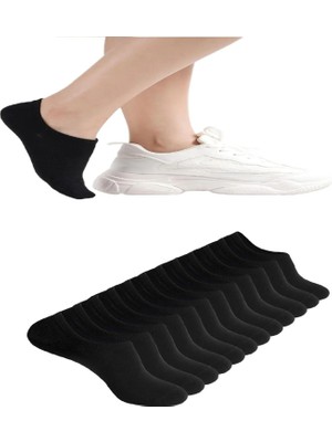 Ozzy Socks 12 Çift Siyah Dikişsiz Kadın Bambu Görünmez Sneaker Spor Ayakkabı Çorabı