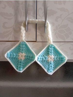 Epilons El Yapımı Dekoratif Mutfak Tutacak Mavi-Beyaz)