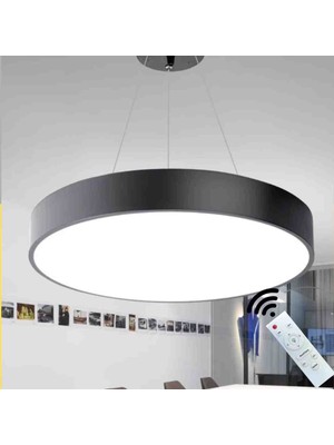 Hevsel Siyah Gövde, Kumandalı ve 3 Renk Işık, Davul Sarkıt Led Avize