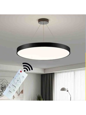 Hevsel Siyah Gövde, Kumandalı ve 3 Renk Işık, Davul Sarkıt Led Avize