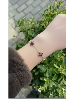 Atalya Accessory Yonca Modeli Vıp Kristalli Kadın Çelik Bileklik-Kararmaz-Solmaz