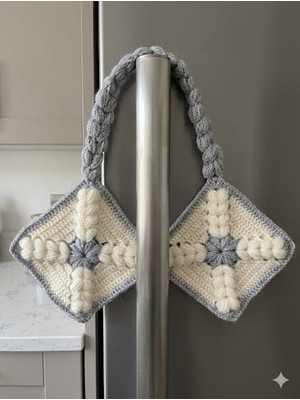 Epilons El Yapımı Dekoratif Mutfak Tutacak (Beyaz-Gri)