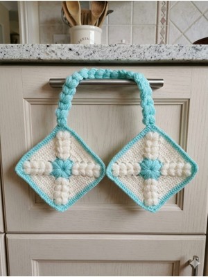 Epilons El Yapımı Dekoratif Mutfak Tutacak (Beyaz-Mavi)