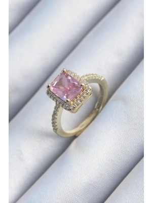 Bucuks Mey Ithalat® Pirinç Gold Renk Pembe Zirkon Taşlı Kadın Yüzük