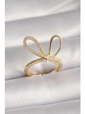Bucuks Mey Ithalat® Gold Renk Zirkon Taşlı Düğüm Model Kadın Yüzük