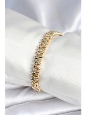 Bucuks Mey Ithalat® Pirinç Gold Renk Damla Model Zirkon Taşlı Kadın Bileklik