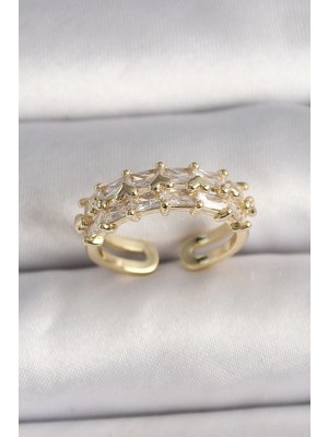 Bucuks Mey Ithalat® Pirinç Gold Renk Zirkon Taşlı Ayarlanabilir Yüzük