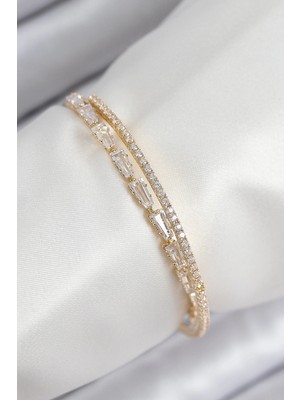 Bucuks Mey Ithalat® Pirinç Zirkon Taşlı Su Yolu Model Gold Renk Kadın Bileklik