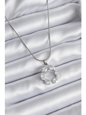 Bucuks Mey Ithalat® 316L Çelik Gümüş Renk Zirkon Taşlı Kadın Kolye